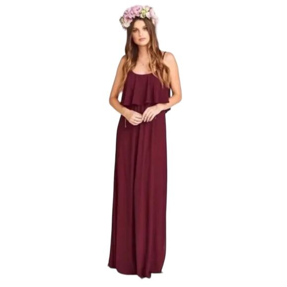 Show Me Your Mumu NEW Size Small Caitlin Ruffle Maxi Dress in Merlot Chiffon - Picture 8 of 14
